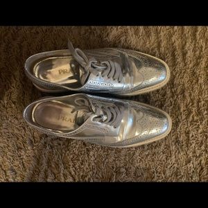 Prada Platform Brogue Leather Oxford Sneakers